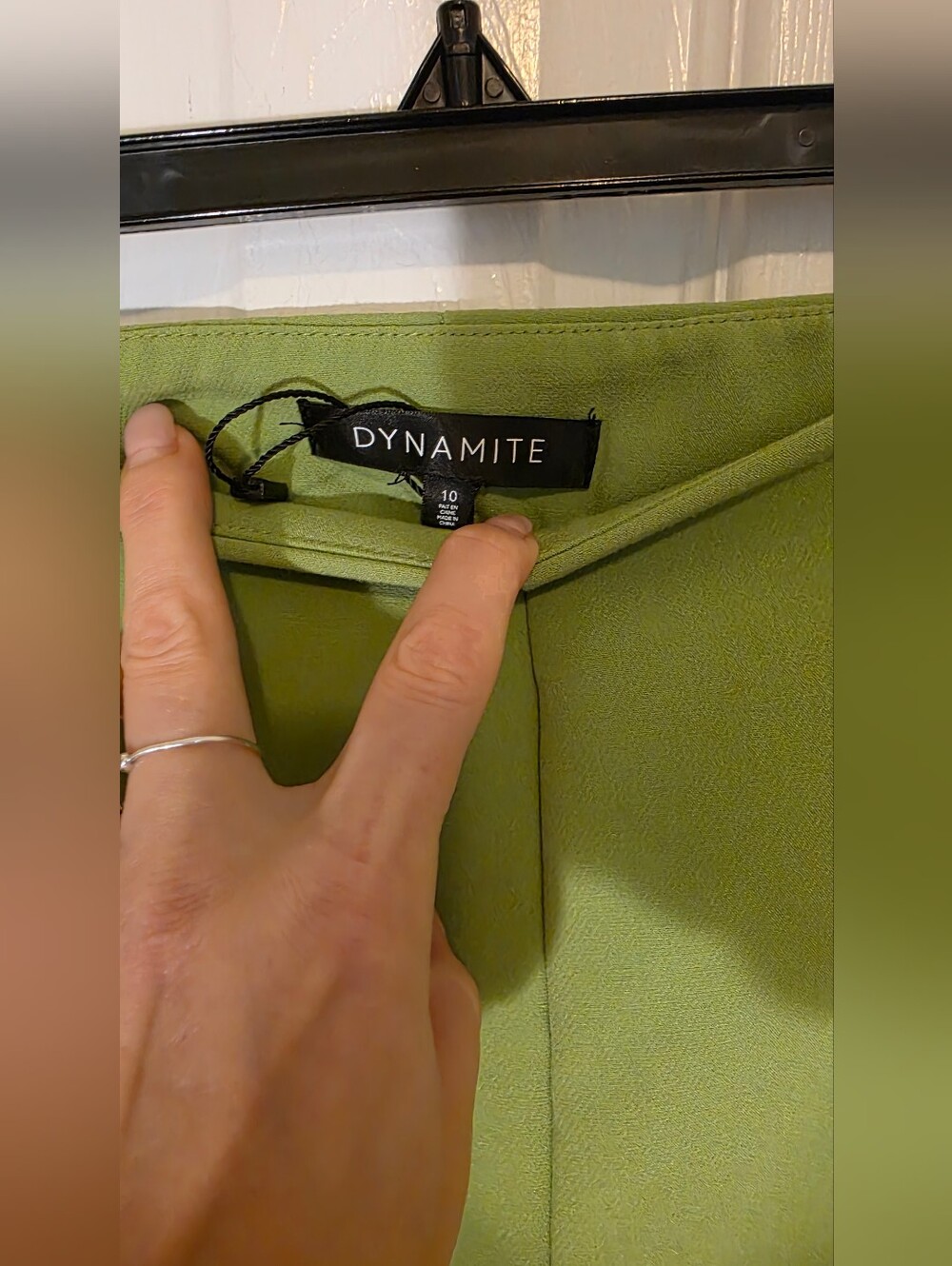 Dynamite Kendall Slim Leg High Rise Pant 10 In muted chartreuse green - Picture 5 of 9